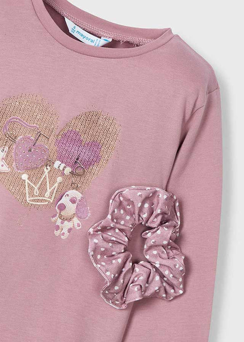 Girls' Long Sleeve T - Shirt Heart Graphic & Scrunchie (Mayoral)