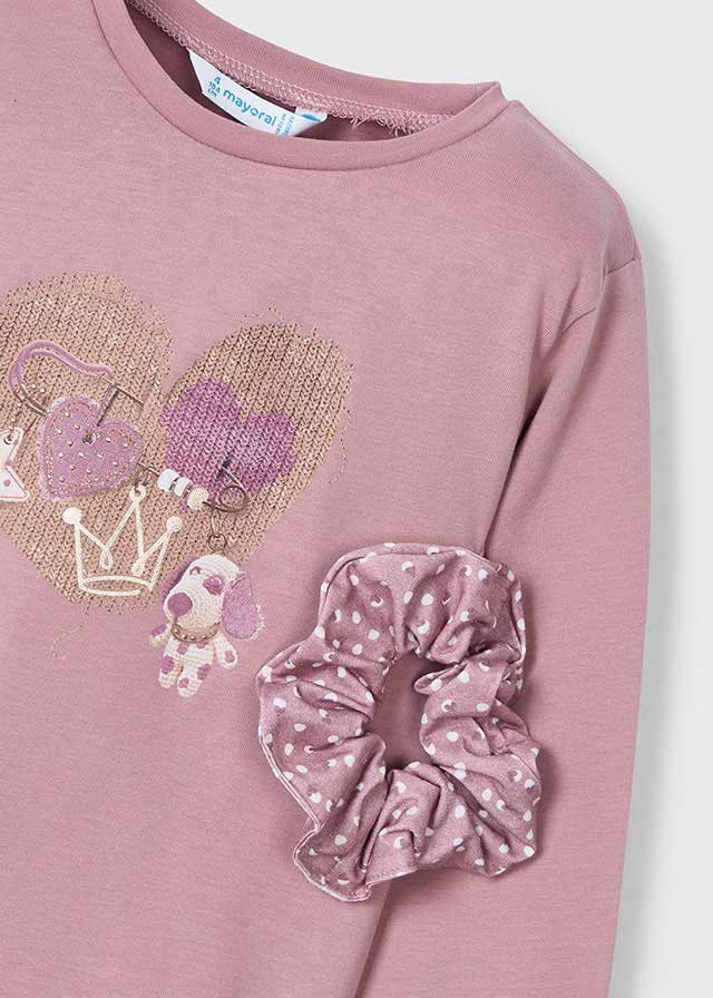 Girls' Long Sleeve T - Shirt Heart Graphic & Scrunchie (Mayoral)