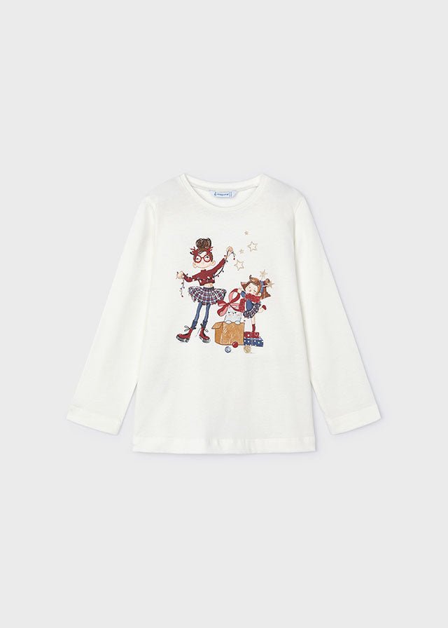 Girls' Long Sleeve T - Shirt with Festive Girl & Cat Print (Mayoral)