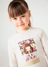 Girls' Long Sleeve T - Shirt with Floral Graphic & Scrunchie (Mayoral)