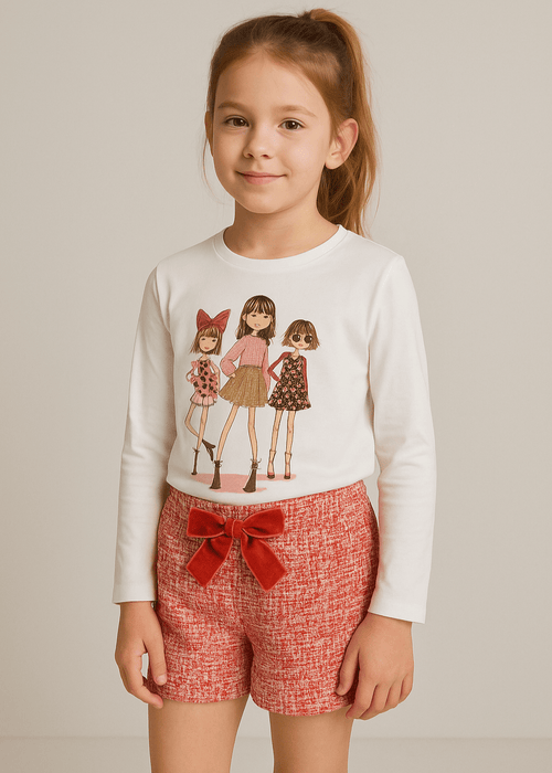 Girls Long Sleeve T-shirt With Sequin Dolls Print