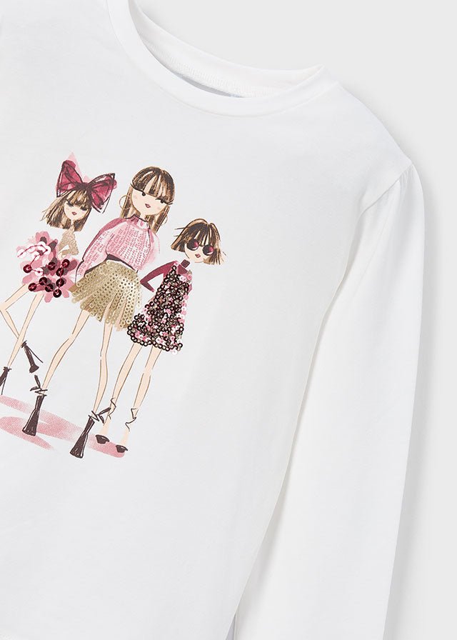 Girls Long Sleeve T-shirt With Sequin Dolls Print