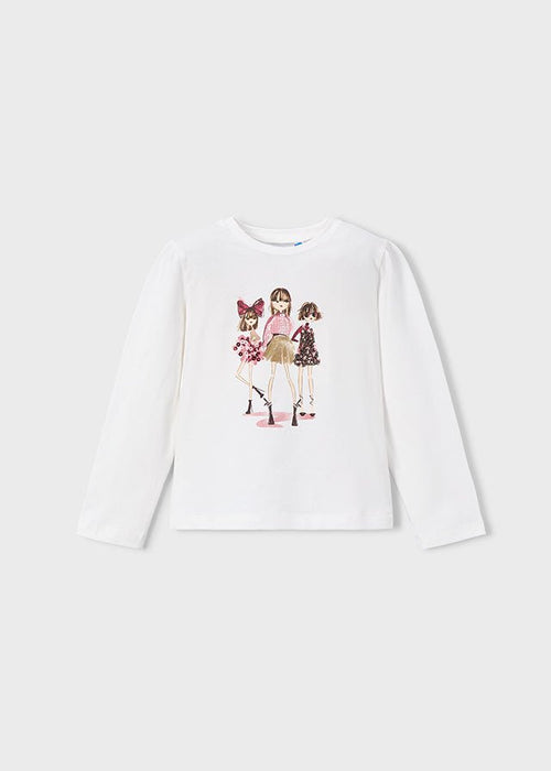 Girls Long Sleeve T-shirt With Sequin Dolls Print