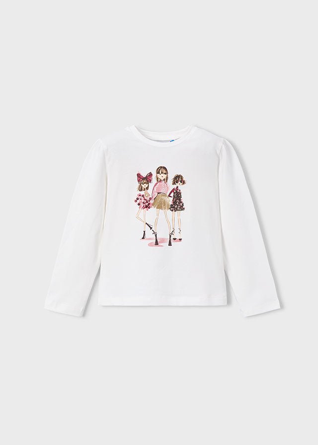 Girls Long Sleeve T-shirt With Sequin Dolls Print