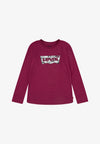 Girls Long - Sleeve Tee in Plum Red with Floral Logo