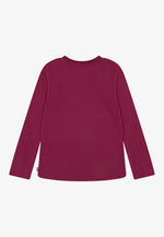 Girls Long - Sleeve Tee in Plum Red with Floral Logo