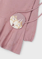 Girls Mauve Star Dress with Fox Handbag