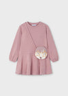 Girls Mauve Star Dress with Fox Handbag
