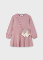 Girls Mauve Star Dress with Fox Handbag