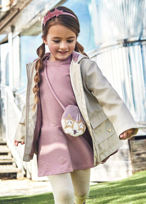 Girls Mauve Star Dress with Fox Handbag