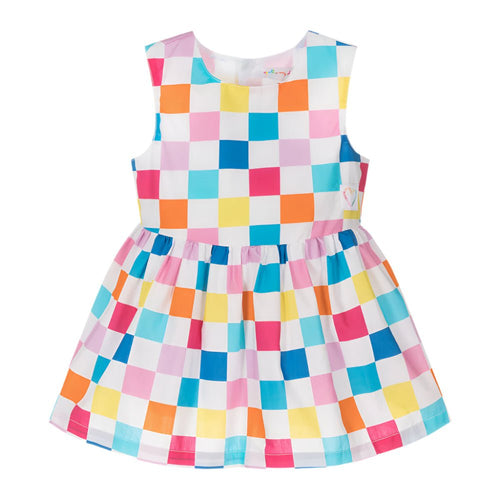 Girls Multicolored Check Cotton Dress