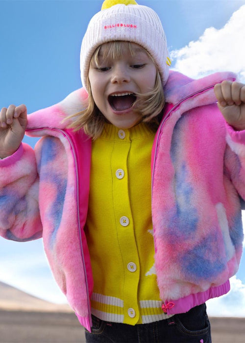 Girls Multicolour Faux Fur Zip Coat