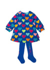 Girls Multicoloured Hearts Dress & Tights Set