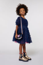 Girls Navy Blue Fluffy Chiffon Dress (Billieblush)