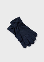 Girls Navy Blue Knitted Bow Gloves (Mayoral)