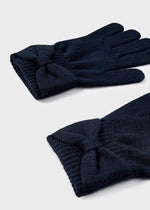 Girls Navy Blue Knitted Bow Gloves (Mayoral)