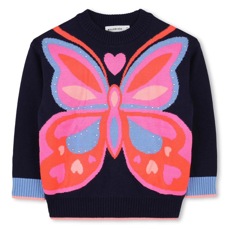 Girls Navy Butterfly Knit Jumper with Studs