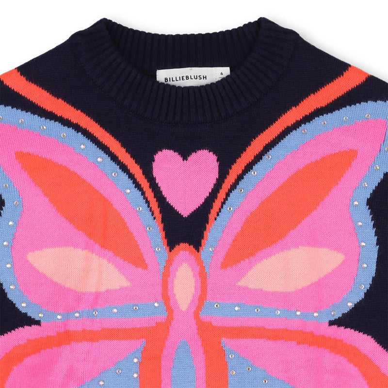 Girls Navy Butterfly Knit Jumper with Studs