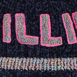 Girls Navy Chenille Hat with Pink Pom Pom
