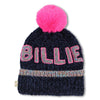 Girls Navy Chenille Hat with Pink Pom Pom