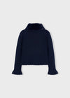 Girls Navy Faux Fur Collar Cardigan