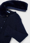 Girls Navy Faux Fur Collar Cardigan