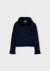 Girls Navy Faux Fur Collar Cardigan