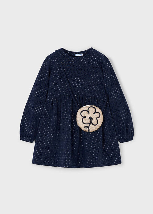 Girls Navy Glitter Dress with Bag