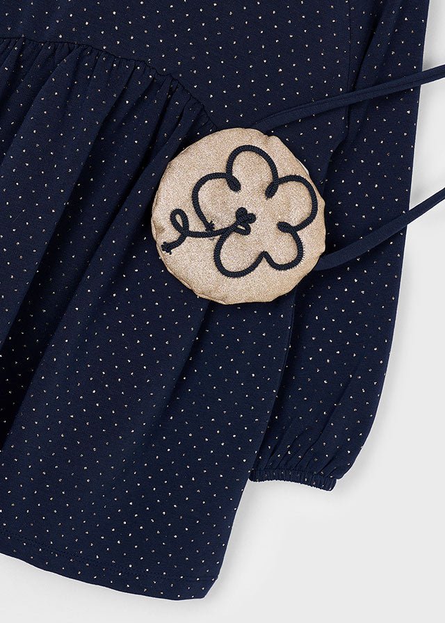 Girls Navy Glitter Dress with Bag
