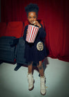 Girls Navy Glitter Dress with Bag