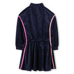 Girls Navy Glitter Velvet Dress with Pink Stripes