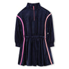 Girls Navy Glitter Velvet Dress with Pink Stripes