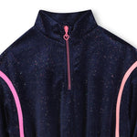 Girls Navy Glitter Velvet Dress with Pink Stripes