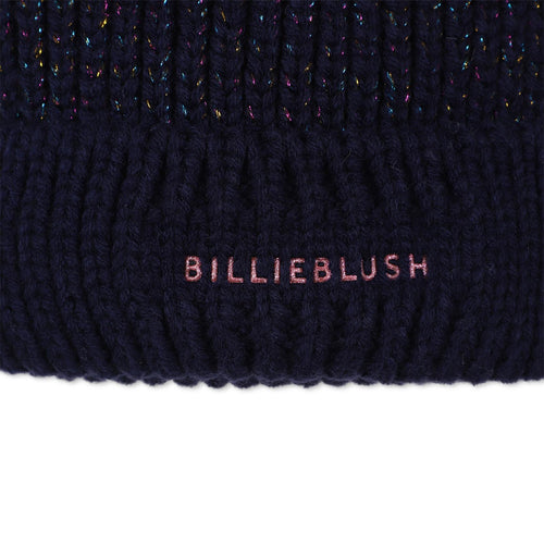 Girls Navy Hat with Double Pom Poms