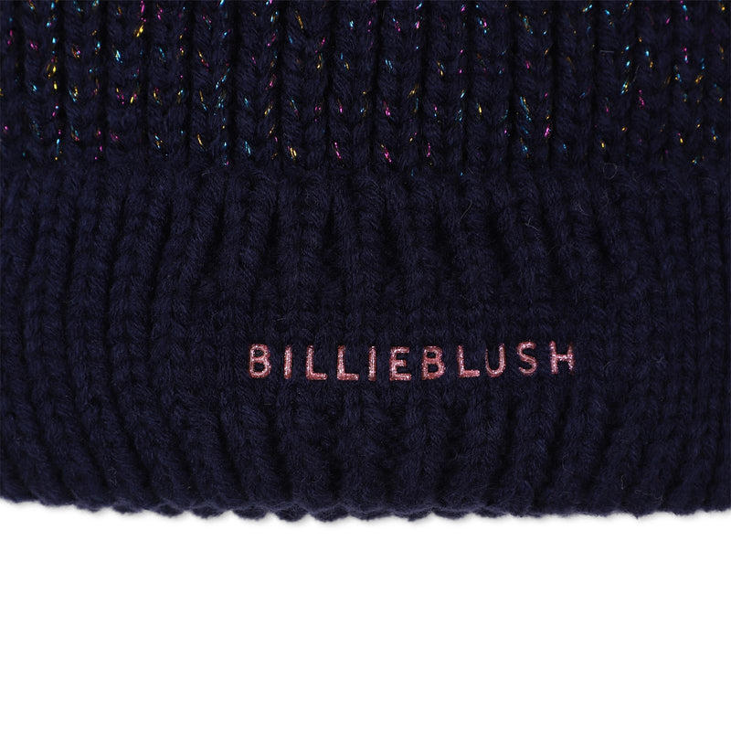 Girls Navy Hat with Double Pom Poms