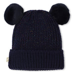 Girls Navy Hat with Double Pom Poms