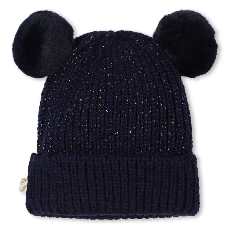 Girls Navy Hat with Double Pom Poms