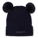 Girls Navy Hat with Double Pom Poms