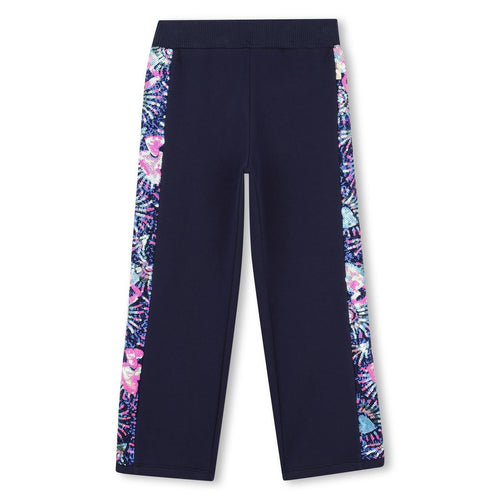 Girls Navy Joggers With Sequin Side Stripe