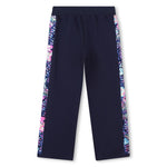 Girls Navy Joggers With Sequin Side Stripe