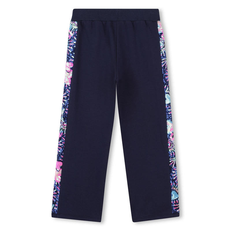 Girls Navy Joggers With Sequin Side Stripe