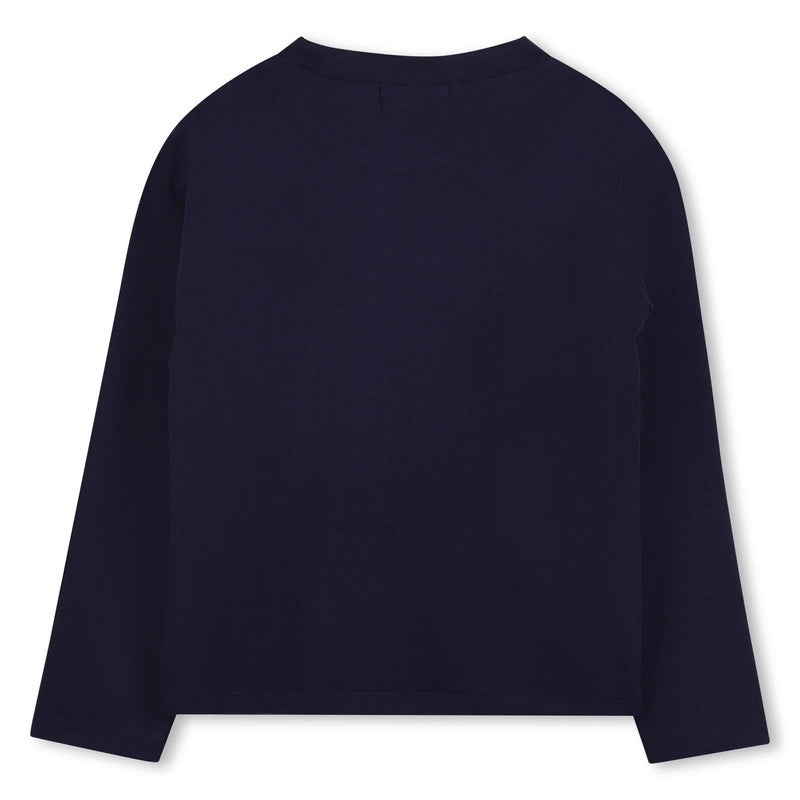 Girls Navy Long Sleeve T-Shirt With Glitter Car Print