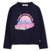 Girls Navy Long Sleeve T-Shirt With Glitter Car Print