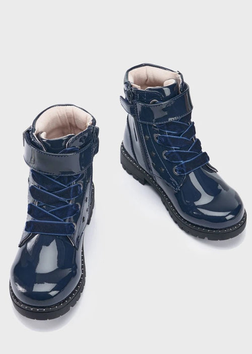 Girls Navy Patent Faux Leather Boots (mayoral)