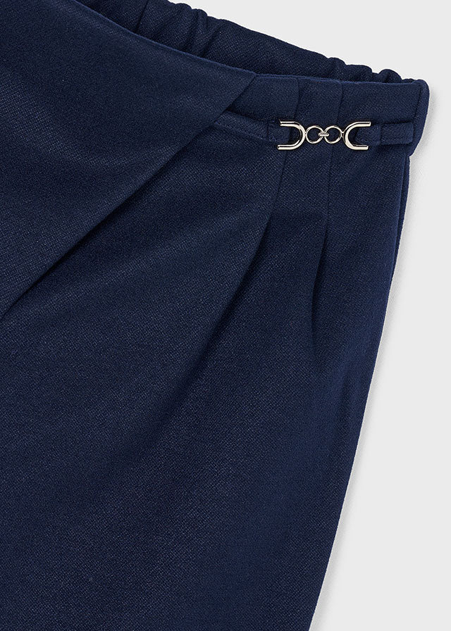 Girls Navy Pleated Trousers with Metal Trim