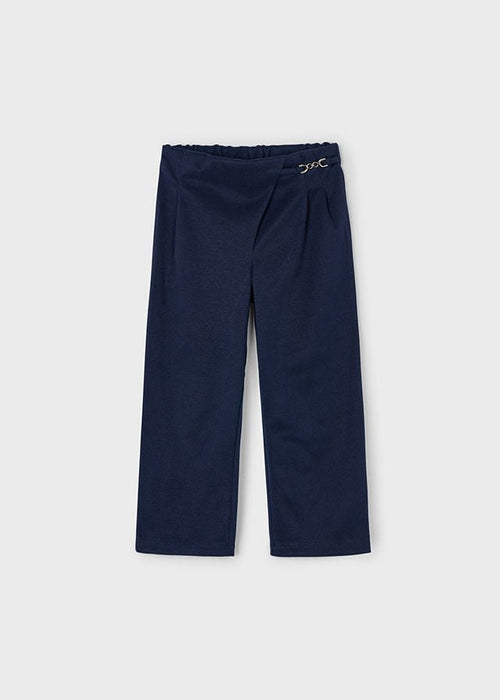 Girls Navy Pleated Trousers with Metal Trim