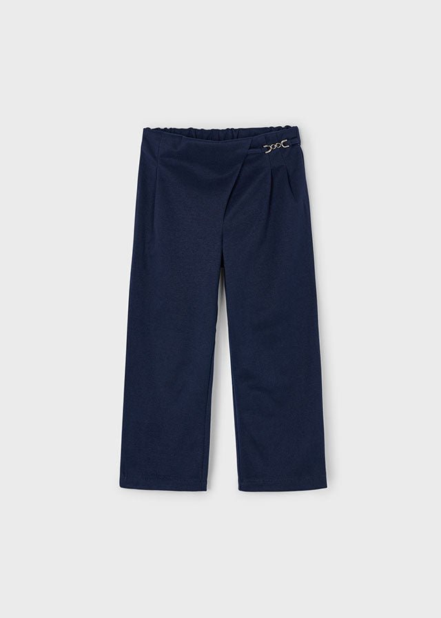 Girls Navy Pleated Trousers with Metal Trim
