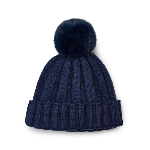 Girls Navy Pom - Pom Knit Hat