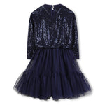 Girls Navy Sequin Party Dress with Mesh Skirt