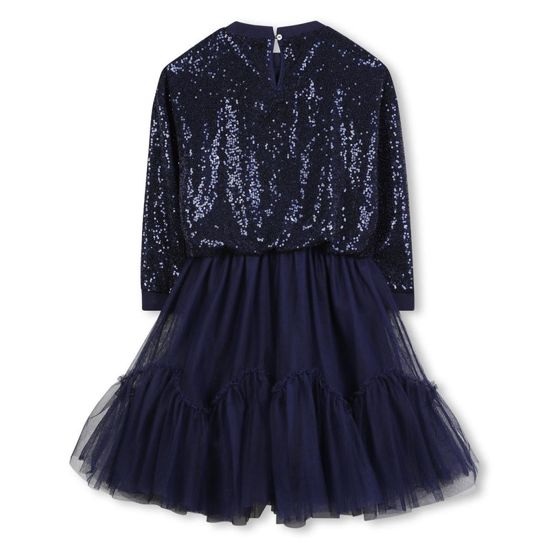 Girls Navy Sequin Party Dress with Mesh Skirt